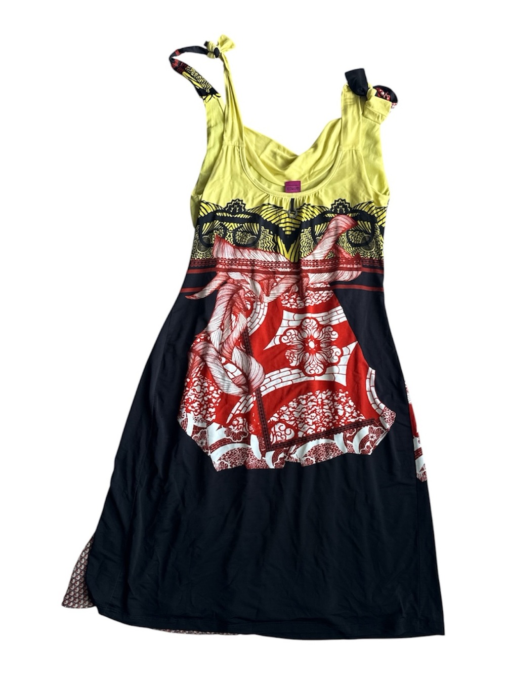 Save the Queen Italy Scarf Print Halter Midi Dress Colorblock Boho Y2K Sz L - Picture 3 of 7